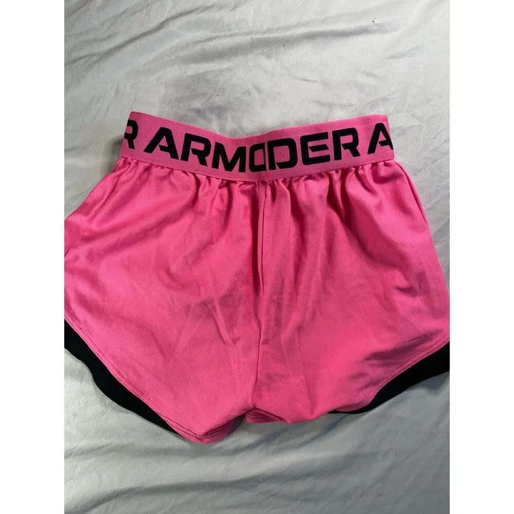 Under Armour Girls HeatGear Shorts Youth XS Pink Athletic Running Loose